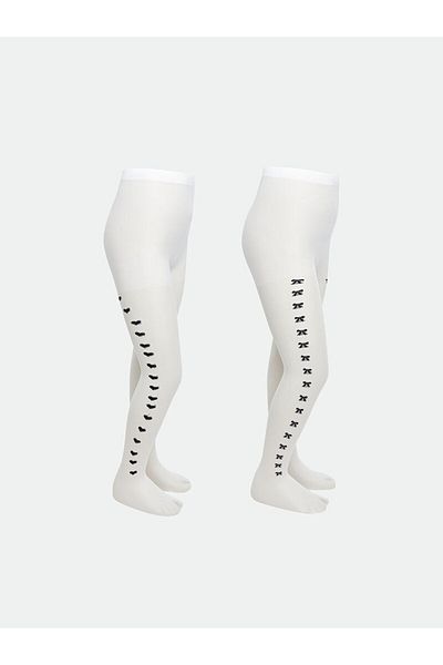 LC Waikiki White Patterned Girls' Pantyhose 2-Piece