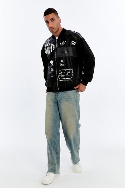 CHOS7N Men's Oversize Printed Biker Jacket Wind and Water Resistant College Jacket