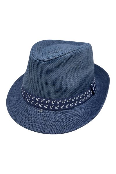 BaoBao Men's fedora hat with navy blue decorative band and anchor - casual summer style