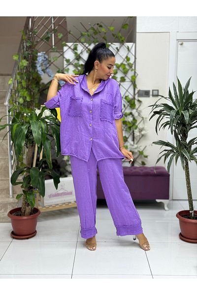 Punta Otantik Pt2256 Italian Hooded Linen Suit with Front Pocket Purple
