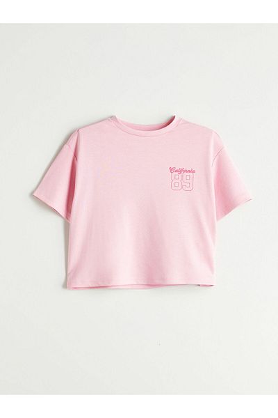 LC Waikiki Pink Crew Neck California Printed Girls' T-Shirt and Shorts