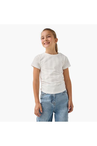 Juniors Embellished T-shirt with Short Sleeves