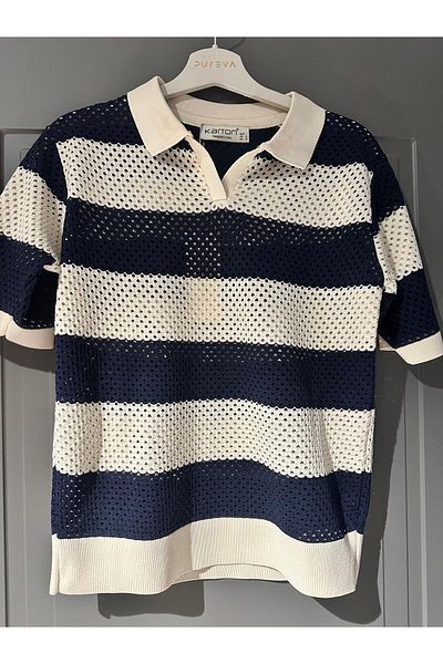 KARTON Striped polo collar bluz