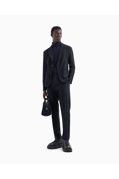 Emporio Armani Men's Slim Fit Notched Button Closure Pocket Detail Navy Blue Jacket Em000142 Te11109-Ub109