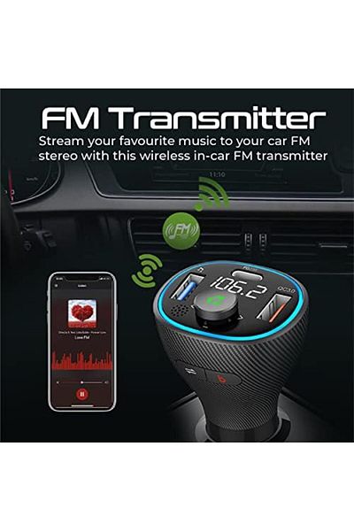 Promate Wireless FM Transmitter, In-Car Bluetooth V5.1 Transmitter Car Kit with 20W USB-C Power Deli