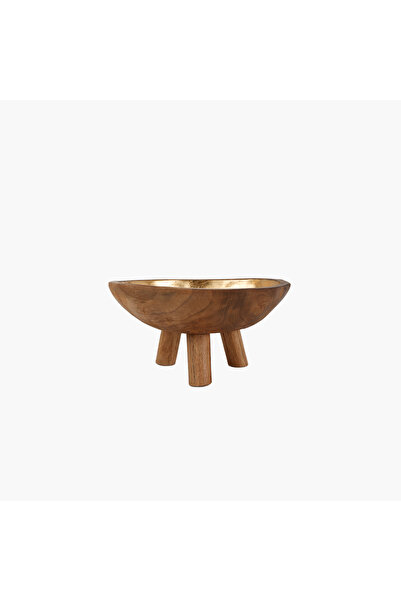 JASMIN CONCEPTS Teak Altın Varaklı Ayaklı Kase 30X30X15cm