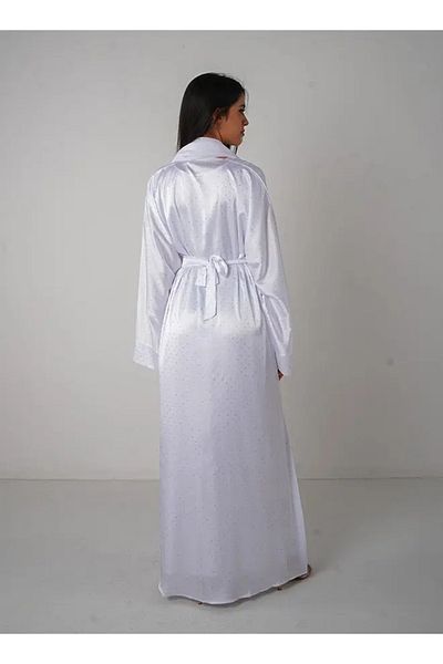 Jameela White Satin Bling Open Abaya 3 pieces Set