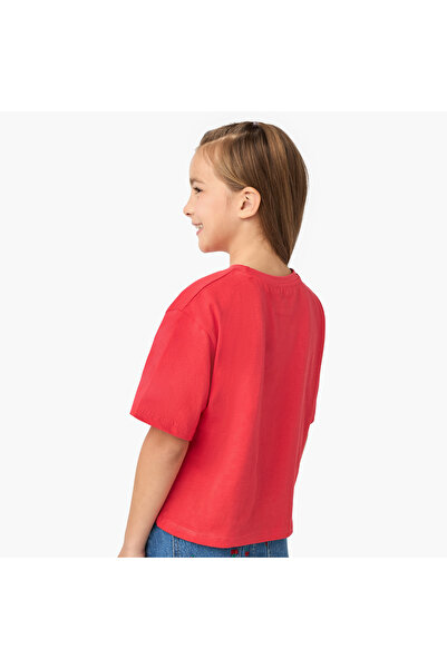 Juniors Sequin Embellished Heart Crew Neck T-shirt with Short Sleeves