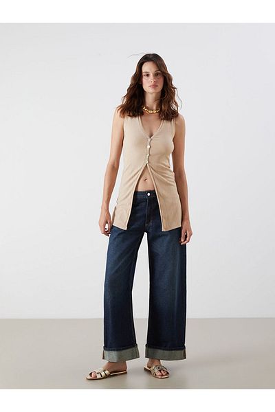 LC Waikiki Brown V-Neck Textured Women's Vest