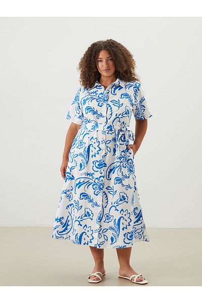LC Waikiki Blue Floral Belted Shirt Dress
