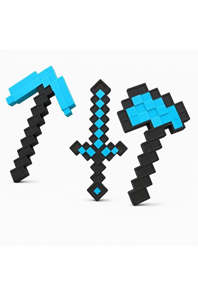 Modeltek Minecraft Kılıç-kazma- Balta Üçlü Elmas Set 22 Cm / Minecraft Üçlü E...