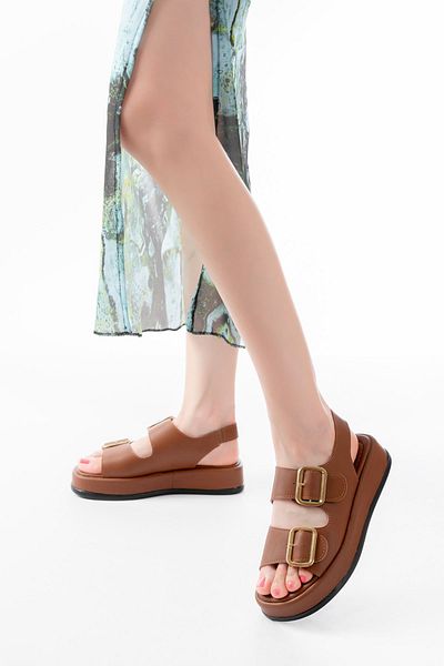 infon shoes creation 1187 Tan Wedge Heel Rubber Helmet Women's Sandals