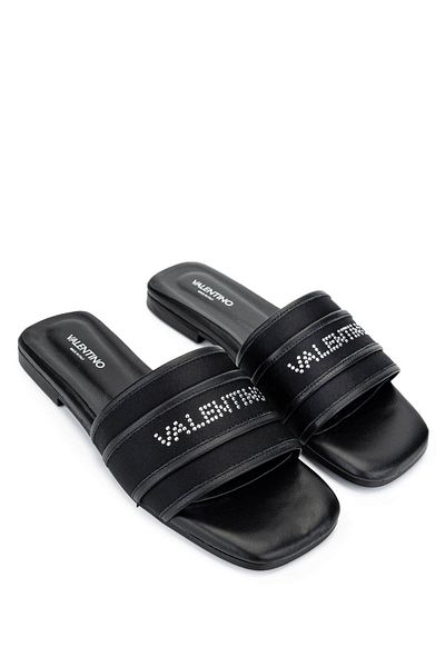 Mario Valentino Women's Leather & Textile Black Flat Slippers