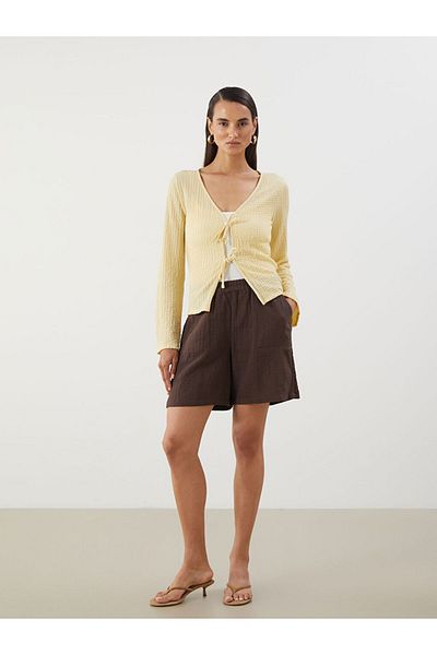 LC Waikiki Brown Textured Muslin Women's Shorts with Elastic Waist