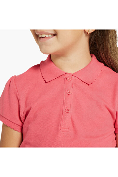 Juniors Solid Polo T-shirt with Short Sleeves and Button Closure