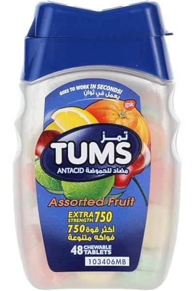 Tums Antacid Chewable Tablets, Extra Strength For Relief & Indigestion, Assorted Fruit, 48