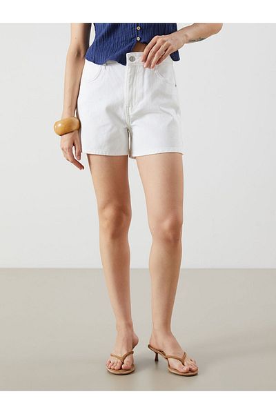 LC Waikiki Jeans White Standard Fit Women's Jean Shorts