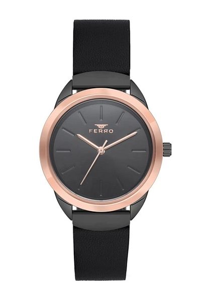 FERRO Black Leather Cord Women's Wrist Watch F21073B-R