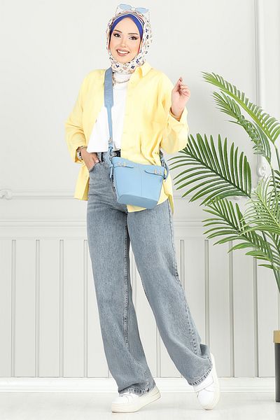 ModaMerve Palazzo Women's Pants 4606Drn1148-M Washed Jeans