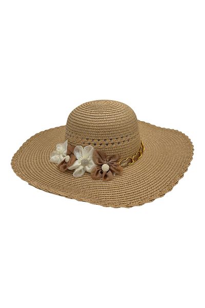 BaoBao Women's Hat with Large Brim and Decorative Accessories – Elegance and Sun Protection