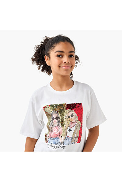 Juniors Embellished Crew Neck T-shirt with Short Sleeves