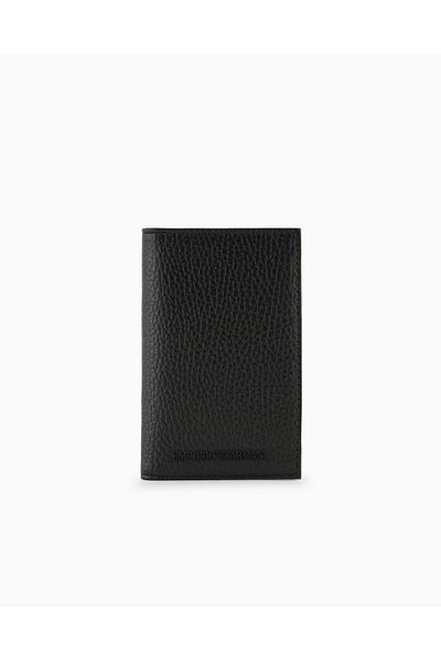 Emporio Armani Men's Leather Non-Covered Black Card Holder with Internal Compartment Y4R564 Y068E-80001