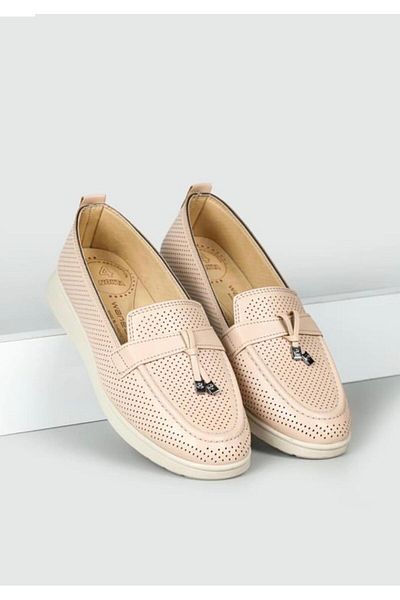 Wanetti Women's Beige Orthopedic Comfort Sole Lightweight Mother Shoes Ballet