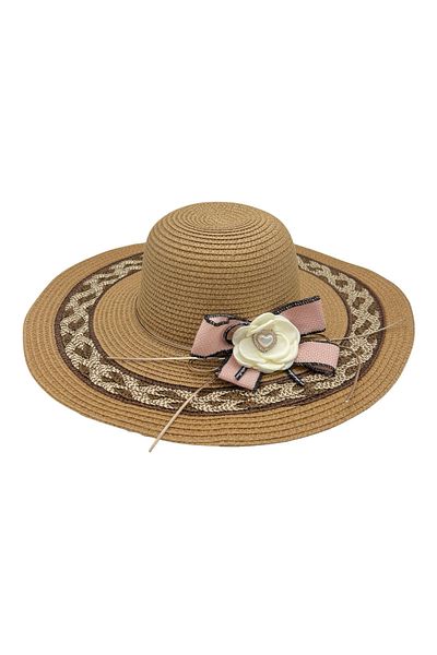 BaoBao Elegant women's beach hat with decorative flower and bow - summer accessory, 100% polyester