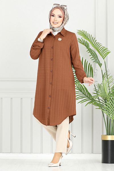 ModaMerve Πουκάμισο γιακά Hijab Tunic 4448KTR927-M Tan