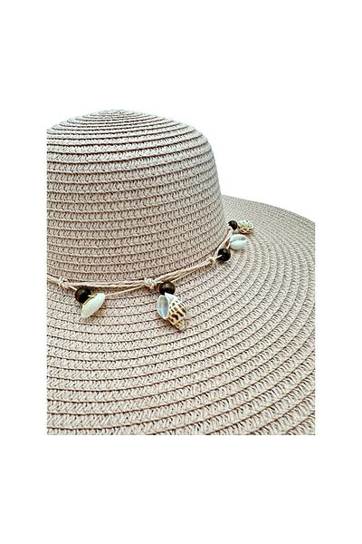 BaoBao Women's beach hat with shells - elegant summer accessory with decorative band, 100% polyester