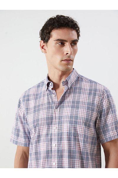 LC Waikiki Green Regular Fit Short Sleeve Plaid Poplin Men's Shirt