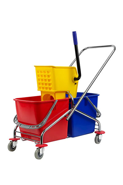 AKC Double-Bucket Mop Trolley | Side-Press Wringer Suitable For Commercial Us...