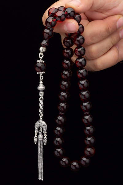 OTTOTESBİH Gümüş Püskül 12.5x13mm Havşa Delim Osmanlı Tasarım Şeffaf Ateş Kehribar Tesbih