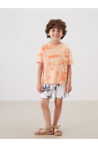 LC Waikiki Orange Crew Neck Printed Boy's T-Shirt