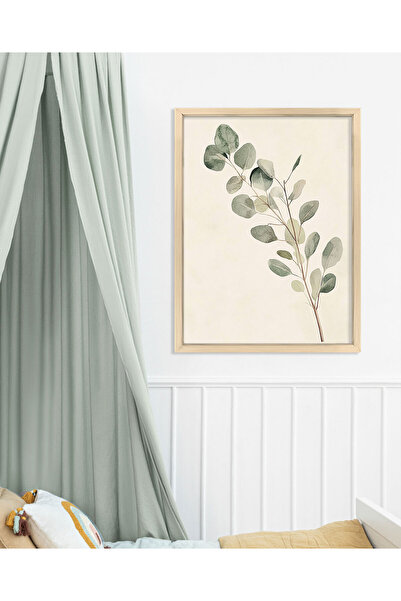 Vetro Design Green Flower Branch Wooden Framed Poster No.1