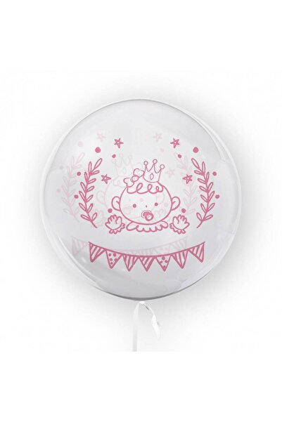 OEM Transparent balloon printed double-sided, 45 cm, baptism decor, baby girl, pink