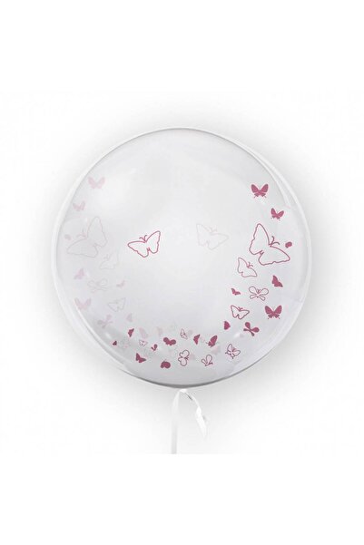 OEM Transparent Balloon, Double-Sided Print, Butterfly Decor, Pink, 45 cm