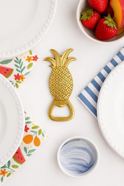 Arma House Metal Bottle Opener with Pineapple Figure & Gold Color Decorative Opener