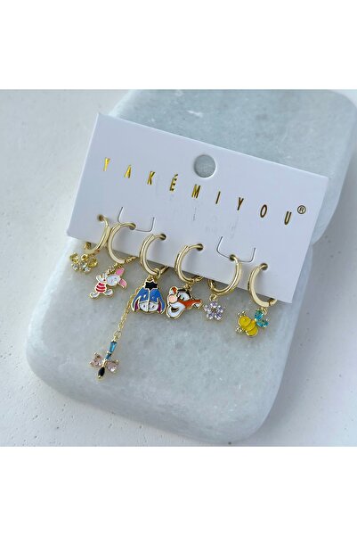 RUBYTAKI ÇİZG FİLM KARAKTER 6'LI SET 14K ALTIN KAPLAMA KÜPE