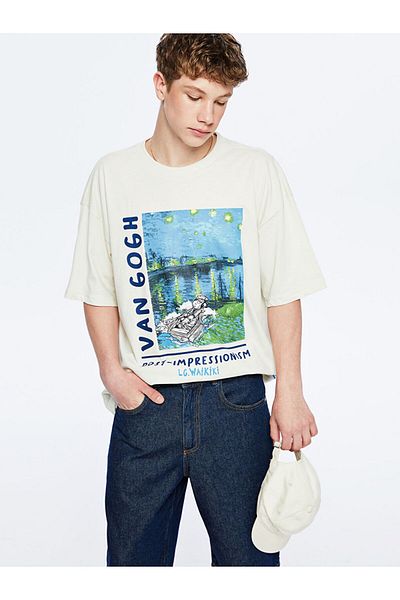 LC Waikiki Νέα Σεζόν Μπλούζα με Λαιμόκοψη Van Gogh Για Νέους Άνδρες - S5QO61Z4