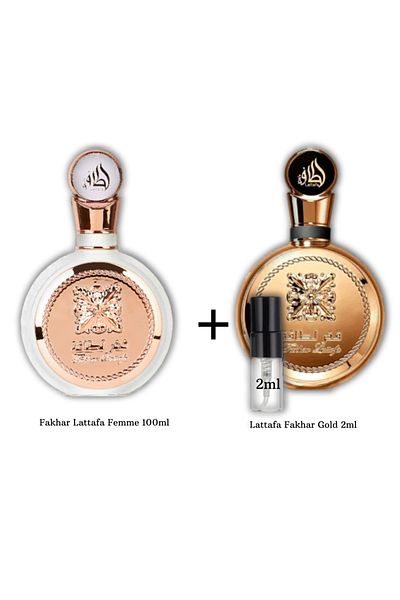 lattafa Set Fakhar Femme 100ml + Fakhar Gold 2ml Extrait de parfum