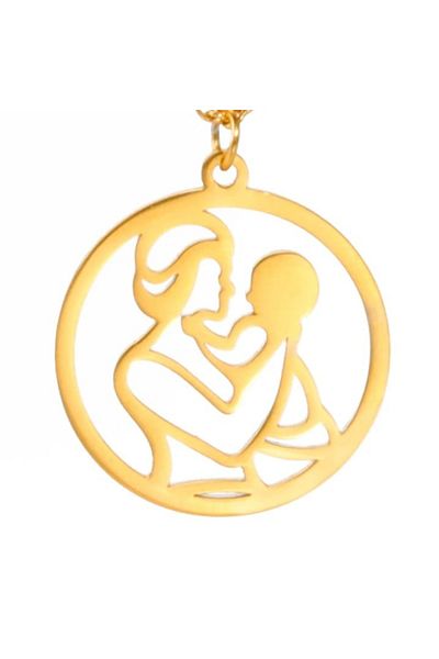 dalimag Mother and Child Necklace, Stainless Steel, Transparent and Pendant, 45 cm, Gold