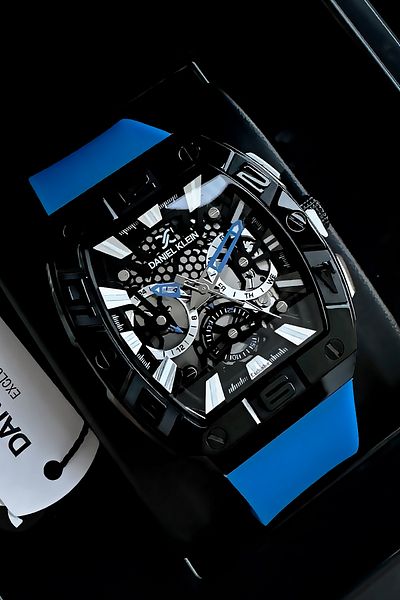 Daniel Klein Exclusive Rectangle Men Wristwatch Waterproof Blue Color Silicone Cord Gift Wristband Dke2139C3