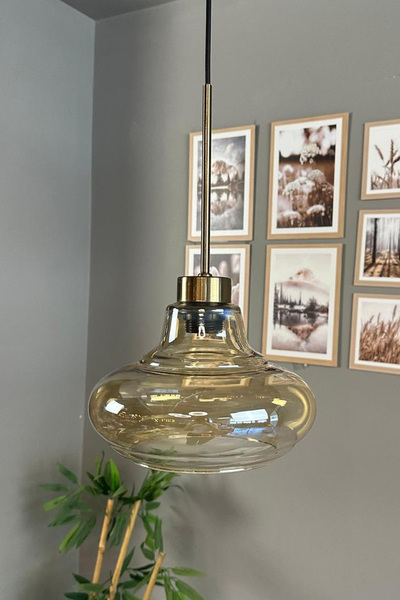 Bamyum Lumsa Cam Bal Rengi Tekli Avize İnce Eskitme Başlık Retro Sarkıt Lamba...