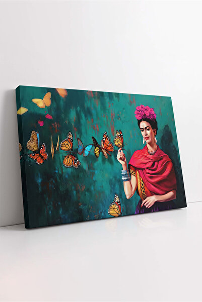 KOSS Dijital Frida Kahlo Kanvas Tablo, Frida Kahlo ve Kelebekler Tasarım Tablo, Kelebek Tasarım Kanvas, HD Tablo