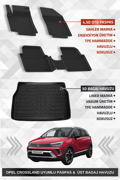 Sahler Opel Crossland 2017+ Uyumlu 4.5D Premium Havuzlu Oto Paspas ve Liner M...