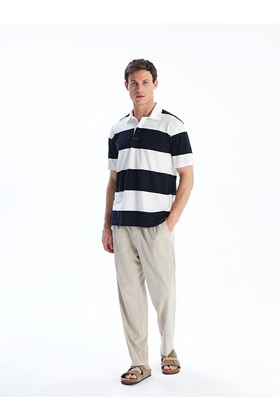 LC Waikiki Navy Blue Polo Neck Striped Pique Men's T-Shirt