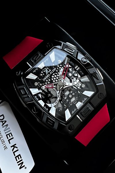 Daniel Klein Exclusive Rectangle Men Wrist Watch Waterproof Red Silicone Cord Gift Wristband Dke2139C2