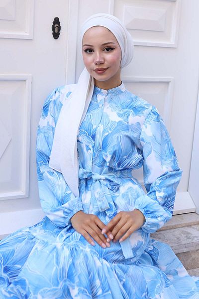 benguen Φόρεμα Hijab με σχέδιο Μπλε 570