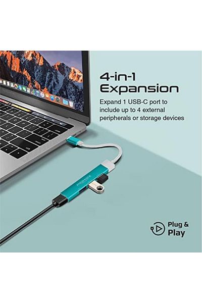 Promate موزع USB-C متعدد المنافذ، محول OTG خفيف الوزن 4 في 1 مع محول USB، شحن ومزامنة 480 ميجابت في الثانية
